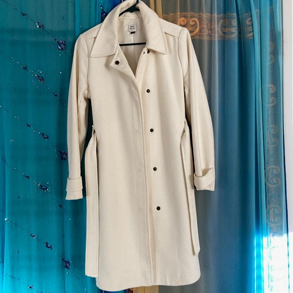 Cream Mid-Length Wool Blend Coat - M